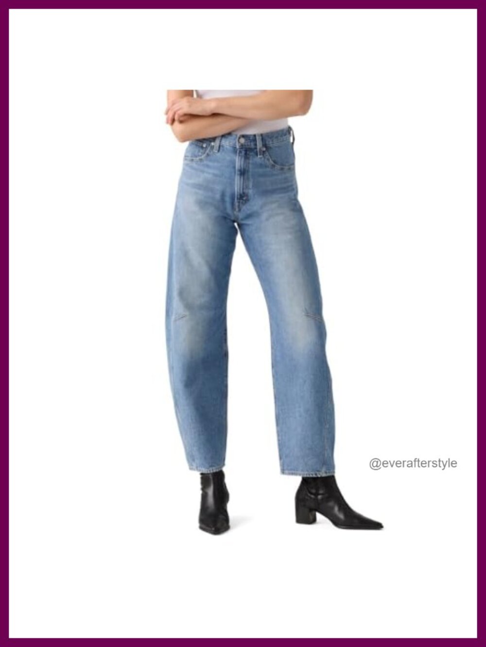 High Rise Tapered Barrel Jeans Cinchable Waist Non-Stretch Denim